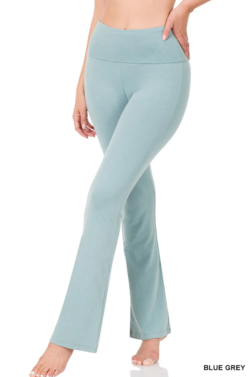 Cotton Fold-Over High Waist Bootcut Yoga Pants I381