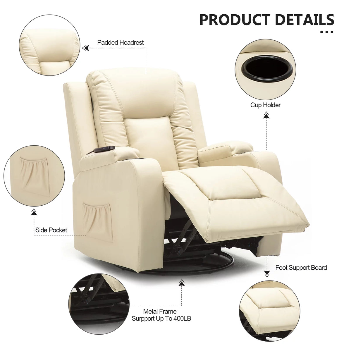 Black PU Leather Heated Massage Recliner Chair Y442