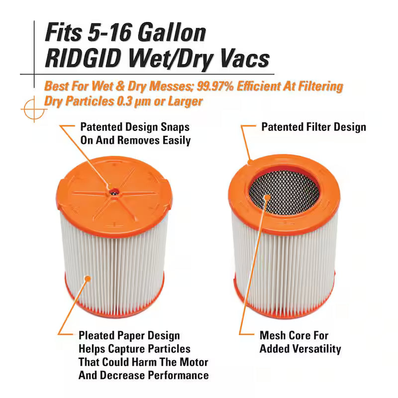 HEPA Wet/Dry Vac Replacement Cartridge Filter 2-Pack L17047