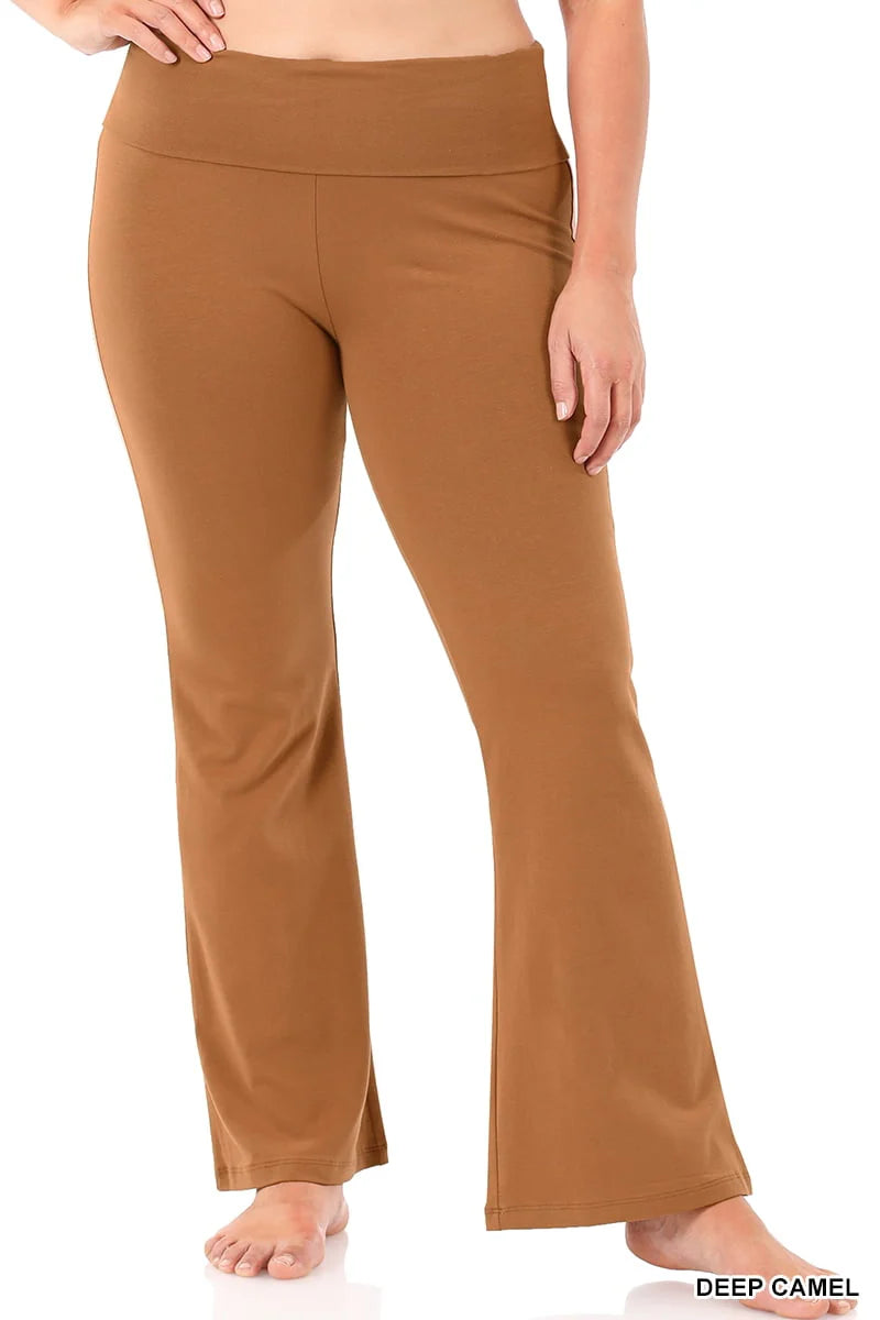 Cotton Fold-Over High Waist Bootcut Yoga Pants I381