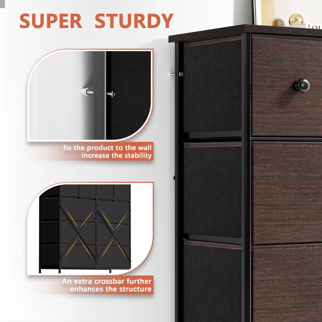 Dark Brown 10 Drawer Fabric Dresser V9065