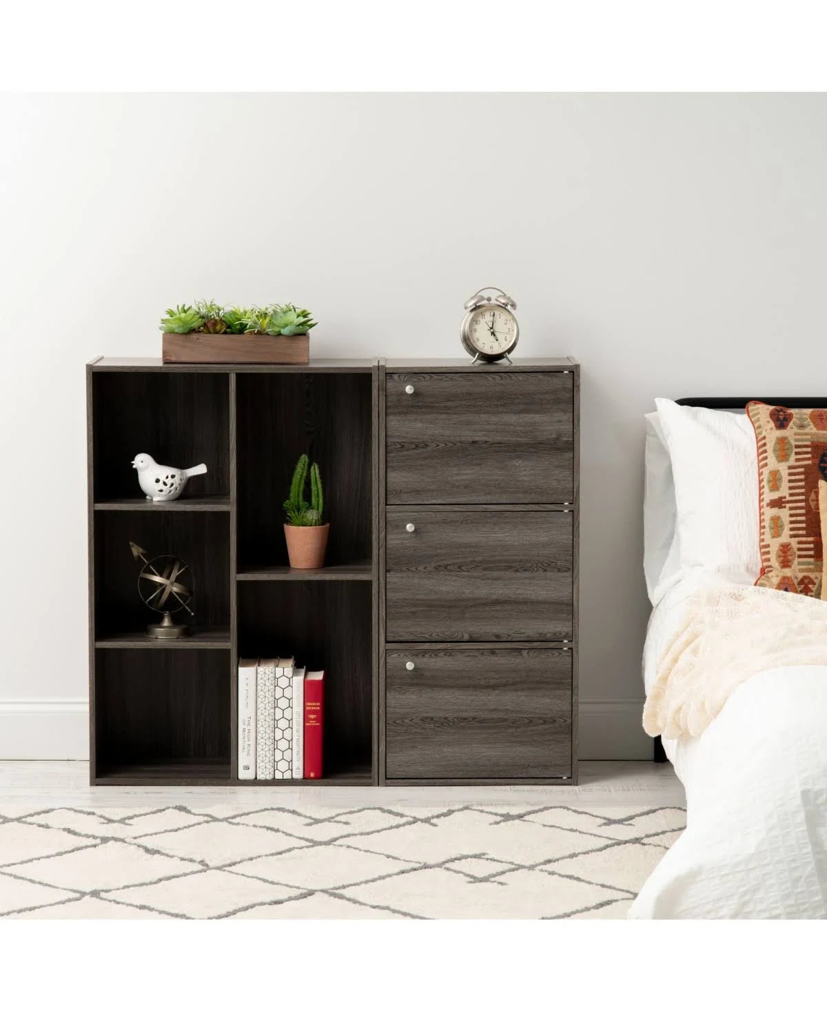 3-Tier 3-Door Wood Bookcase Storage Shelf V64446