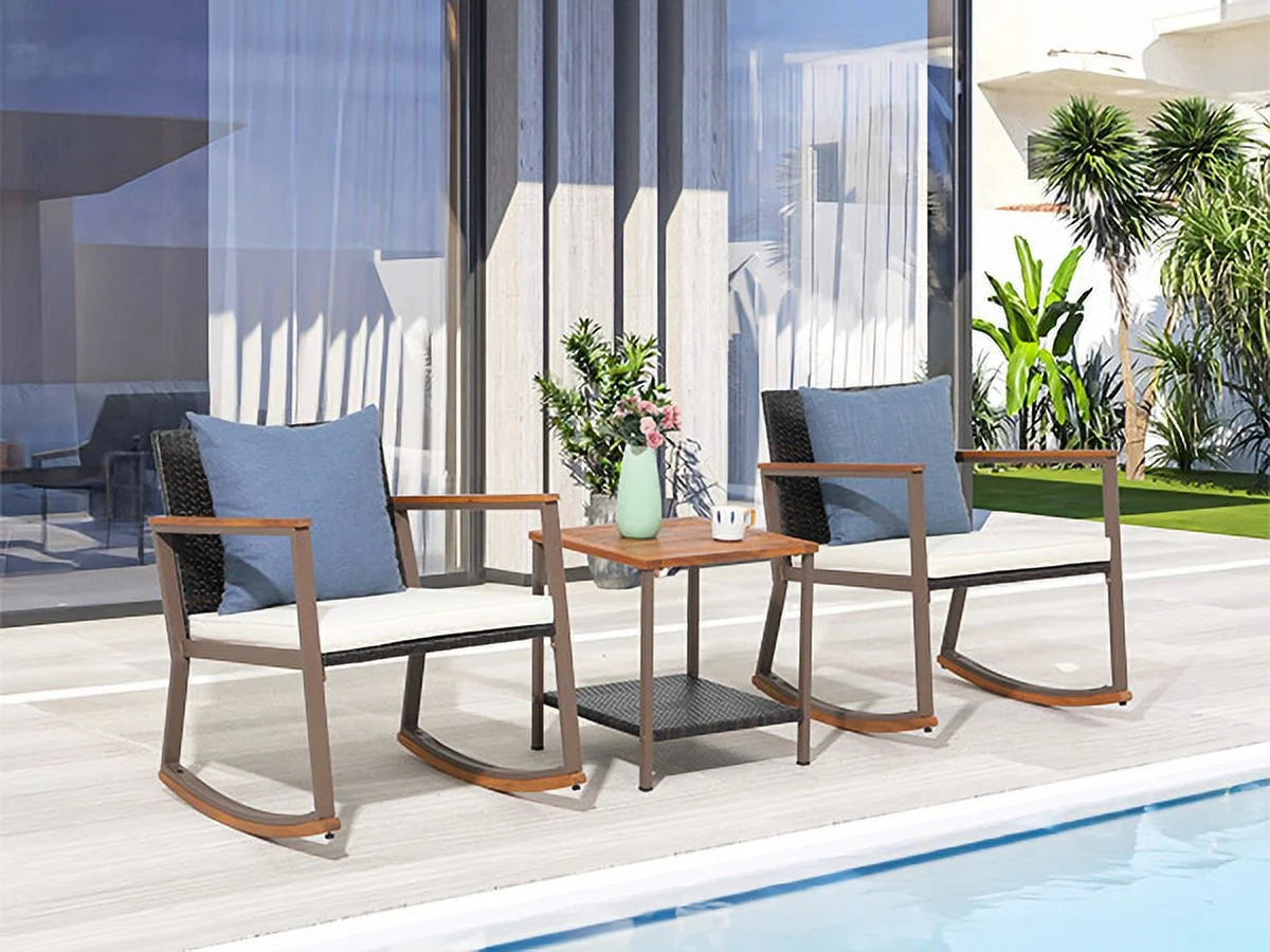 3 Piece Wicker Patio Bistro Set with Coffee Table and Cushions V7908
