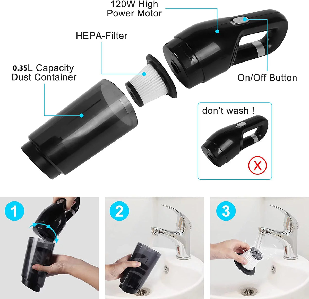 120W Cordless Handheld Car Vacuum Cleaner W99362