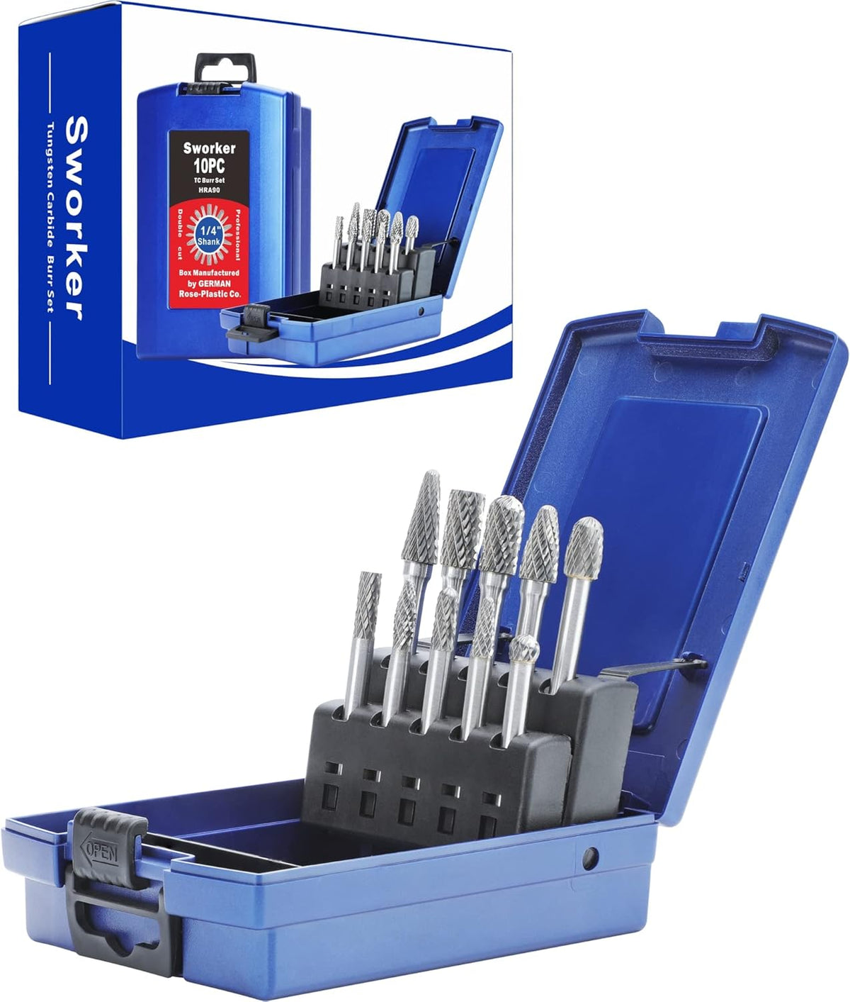Carbide Burr Set 1/4 Shank 10PCS Double Cut T733