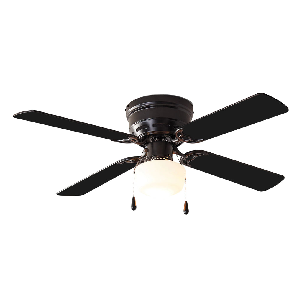 42 inch Hugger Indoor Ceiling Fan with Light Kit, Black, 4 Blades W443
