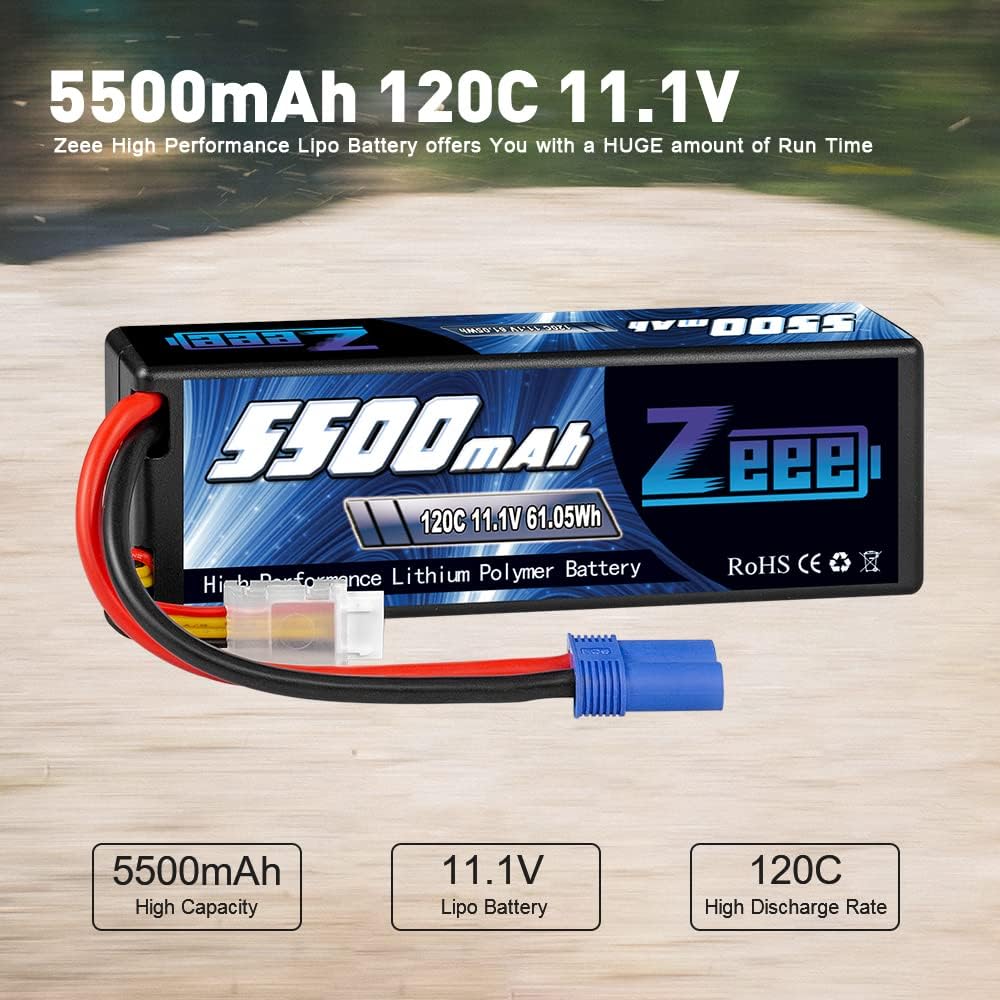 3S Lipo Battery 5500mAh 11.1V 120C Hard Case with EC5 Connector 2 Pack B14853