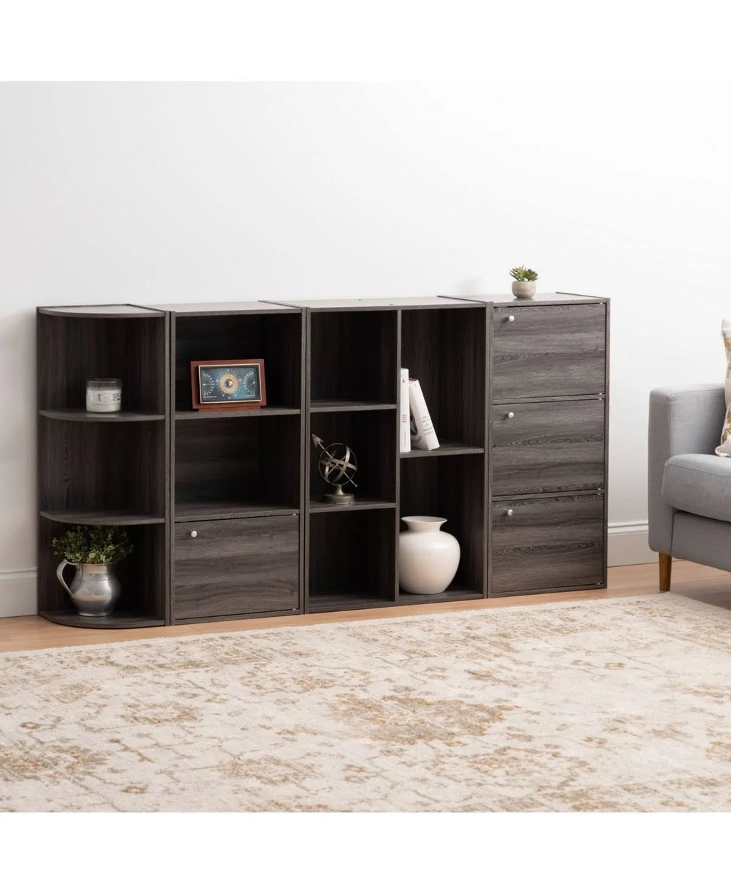 3-Tier 3-Door Wood Bookcase Storage Shelf V64446