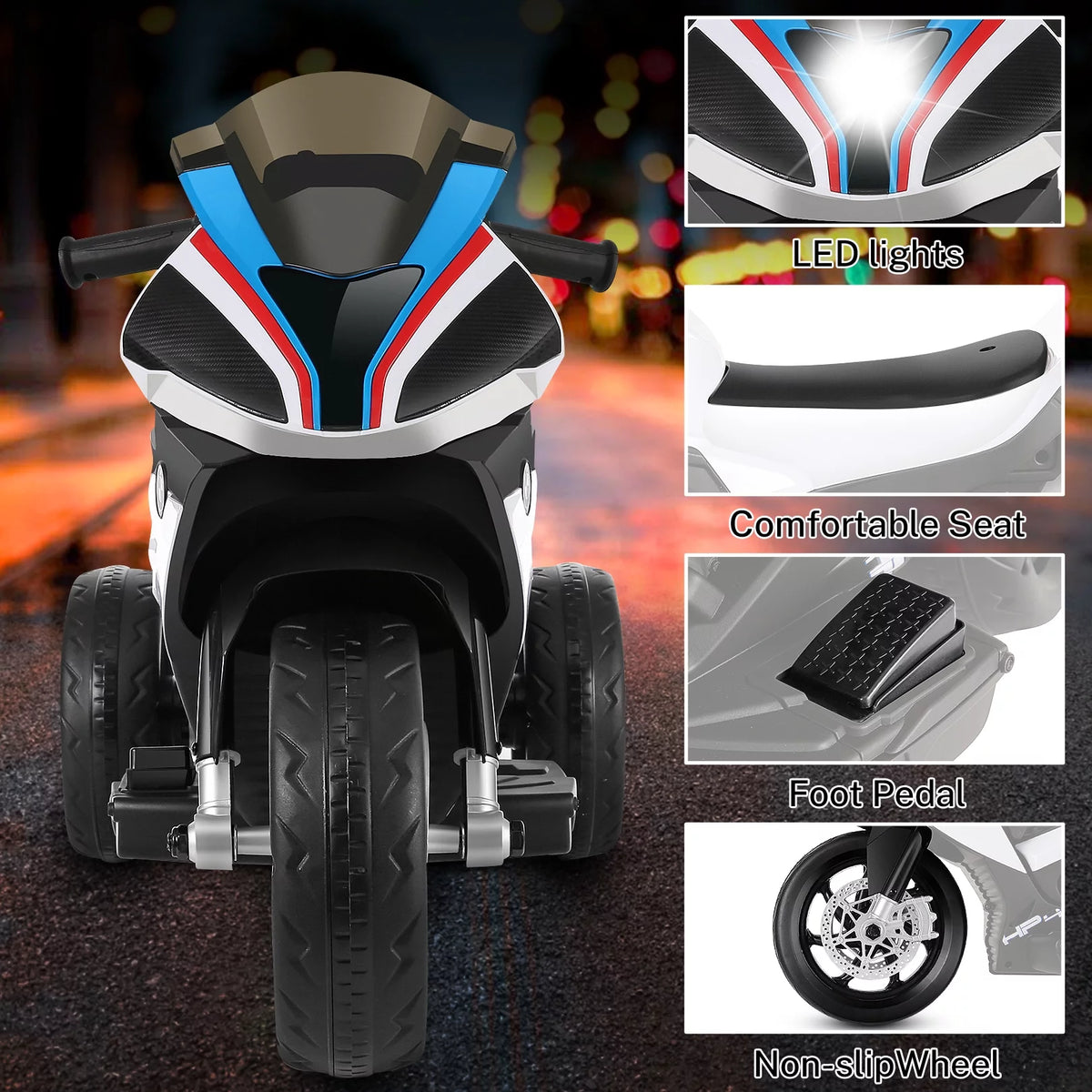 12V White 3 Wheels Kids Ride on Motorcycle D841778