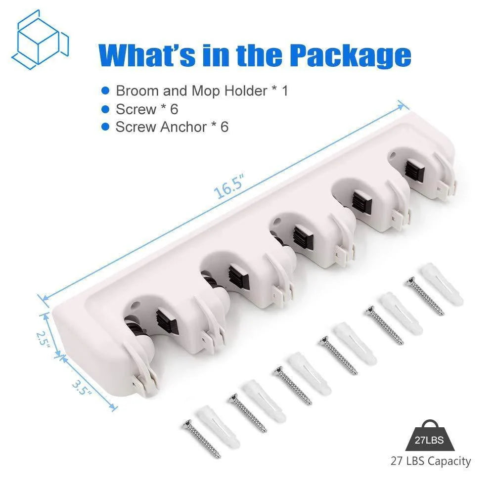 White Wall Mounted Mop & Broom Hanger D794