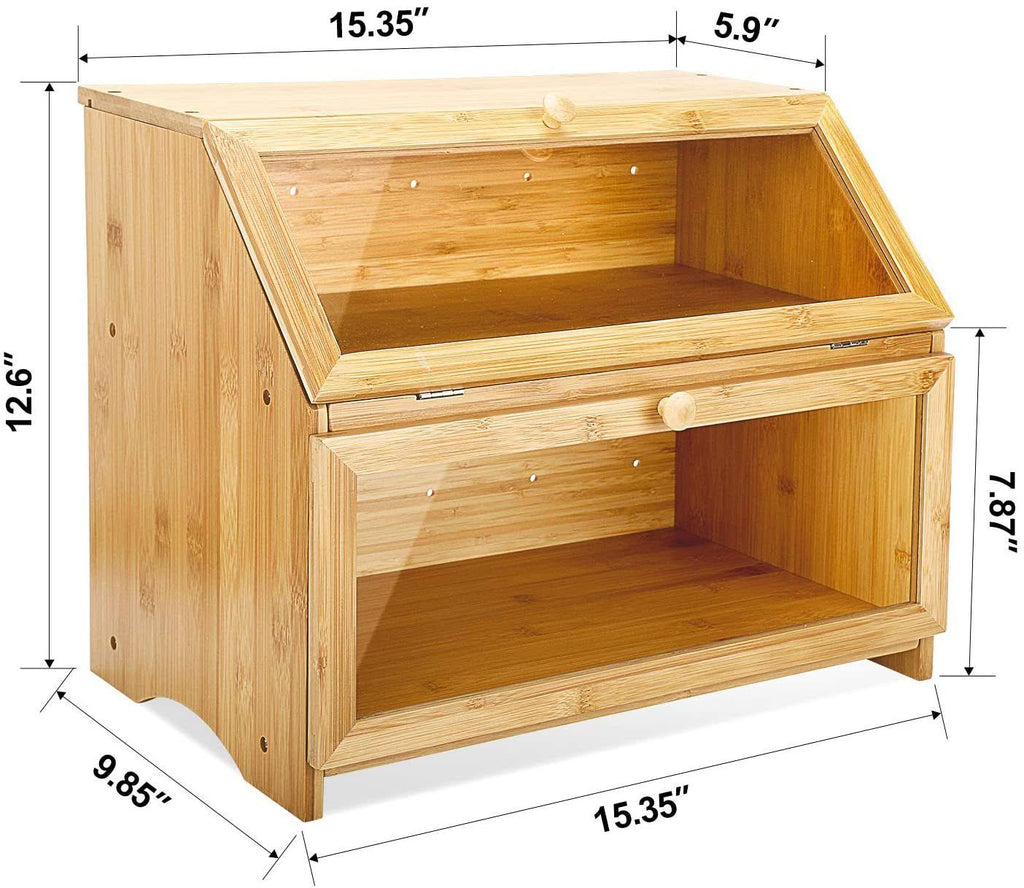 Double Layer Large Wooden Bread Box W56063