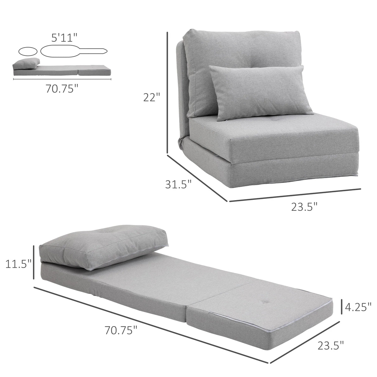 Light Gray 2-in-1 Floor Sofa Bed M2645