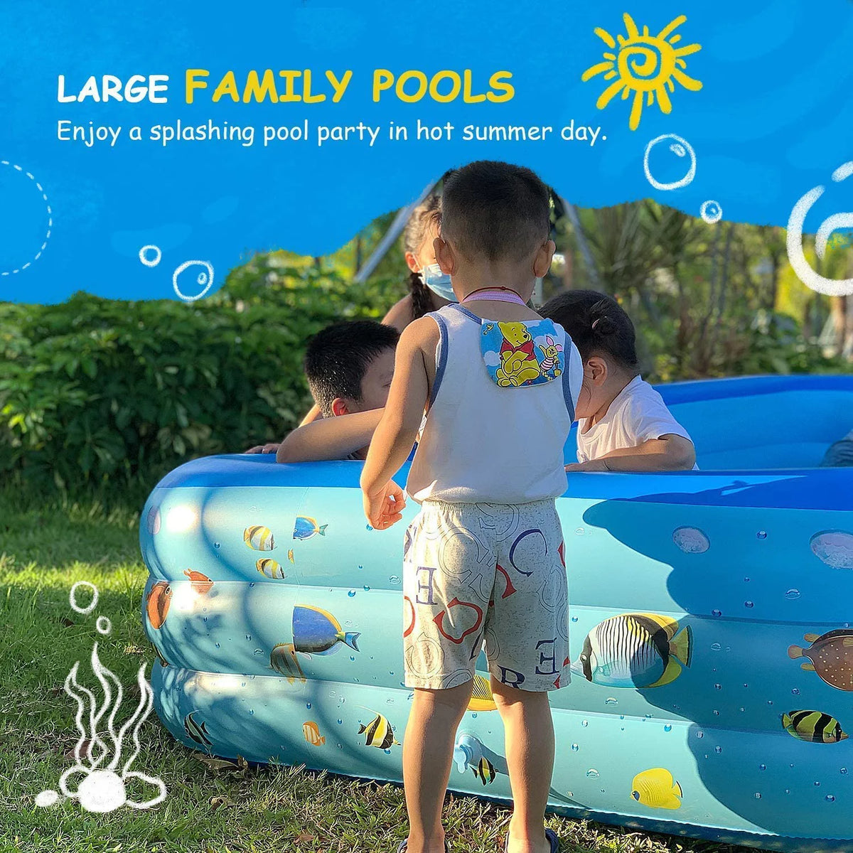 Inflatable Pool, Thickened Kiddie Pool, BPA-Free, 6.9 x 5 x 1.8 ft, Blue D730332