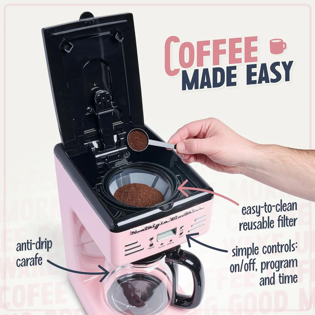 Red 12-Cup Programmable Retro Coffee Maker V466