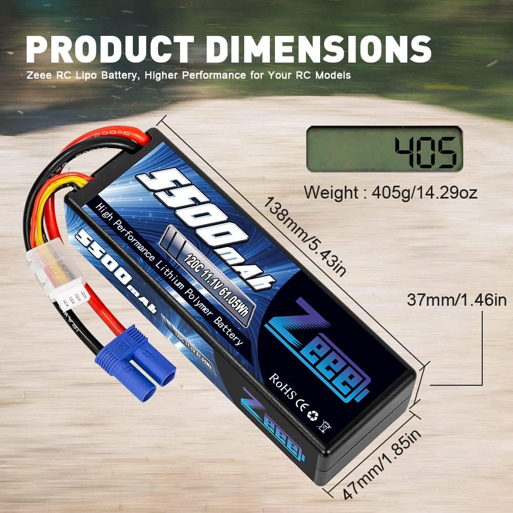 3S Lipo Battery 5500mAh 11.1V 120C Hard Case with EC5 Connector 2 Pack B14853