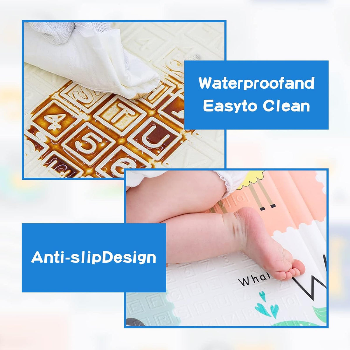 Reversible Foldable Waterproof Foam Baby Play Mat with Carry Bag A176510