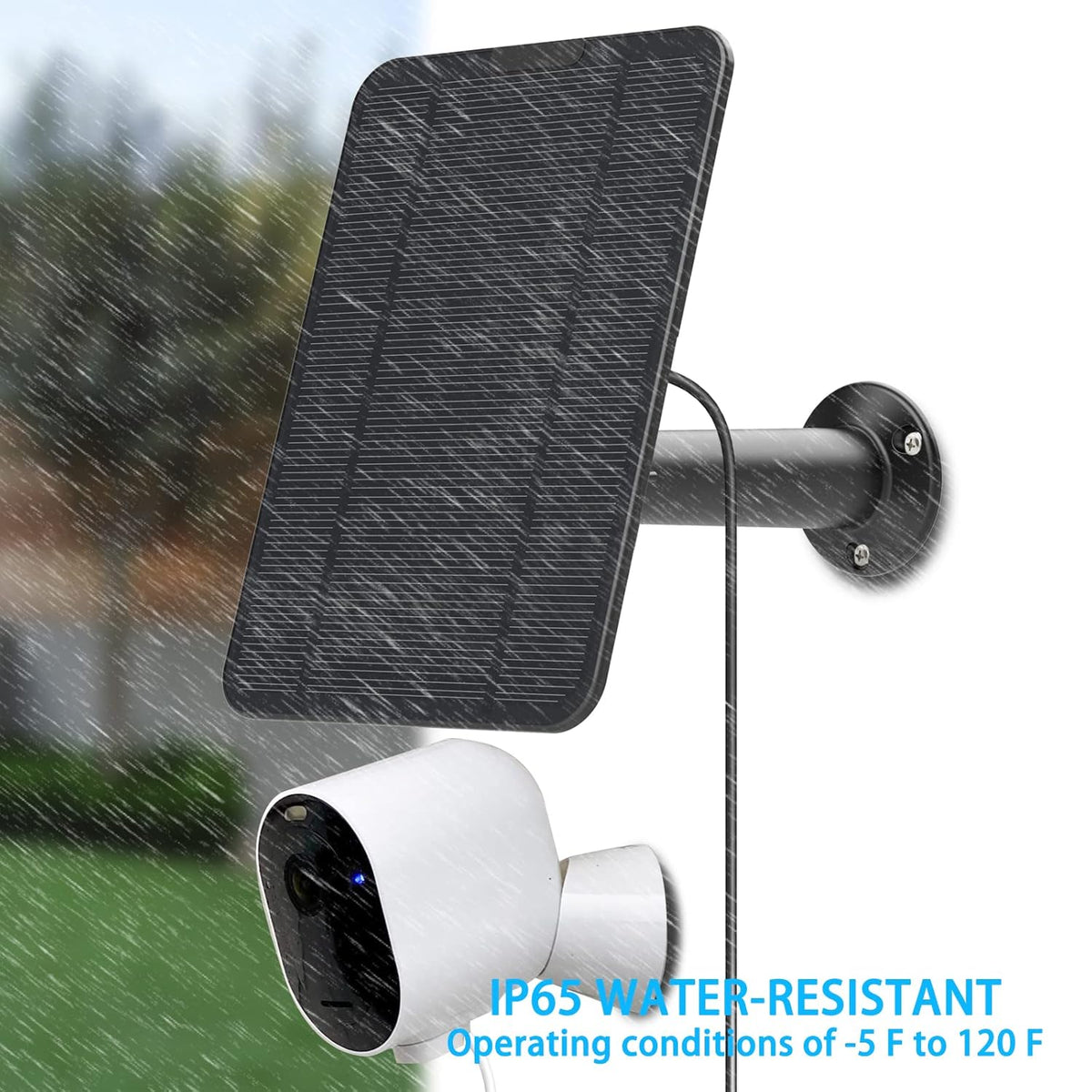 4W 6V Solar Panel with Wall Mount and 13.1ft Power Cable, Black, 2-Pack K860