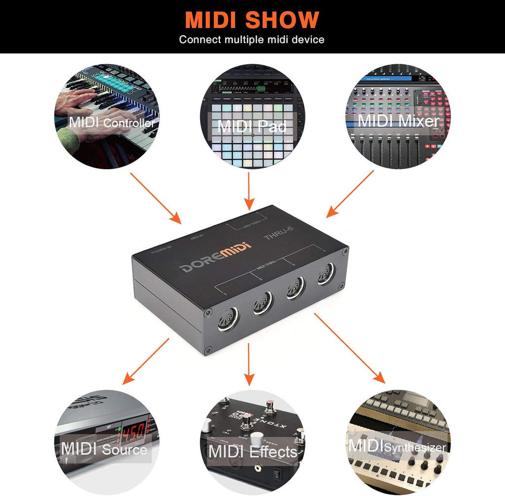 USB MIDI Interface 1-in 6-out MIDI Thru Box D726