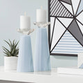 Blue Glass Pillar Candle Holder Set of 2 E9164