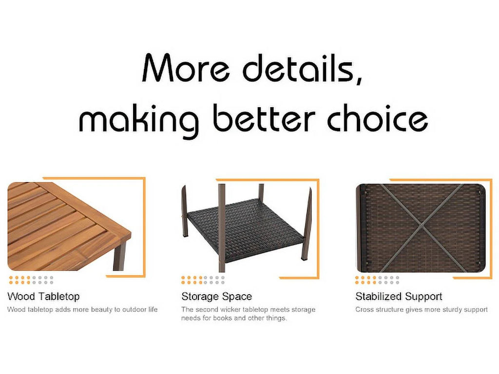 3 Piece Wicker Patio Bistro Set with Coffee Table and Cushions V7908