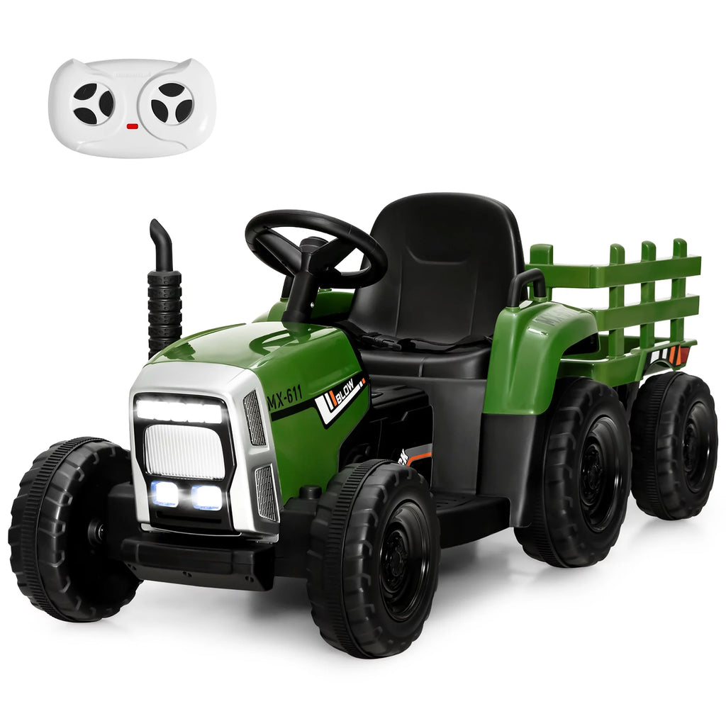 12V Kids Ride On Tractor with Trailer Dark Black A2213