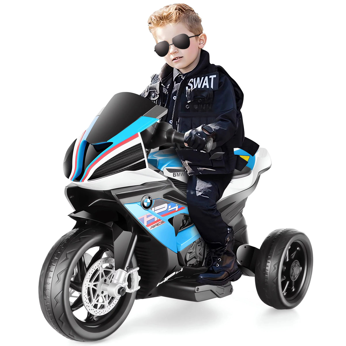 12V White 3 Wheels Kids Ride on Motorcycle D841778