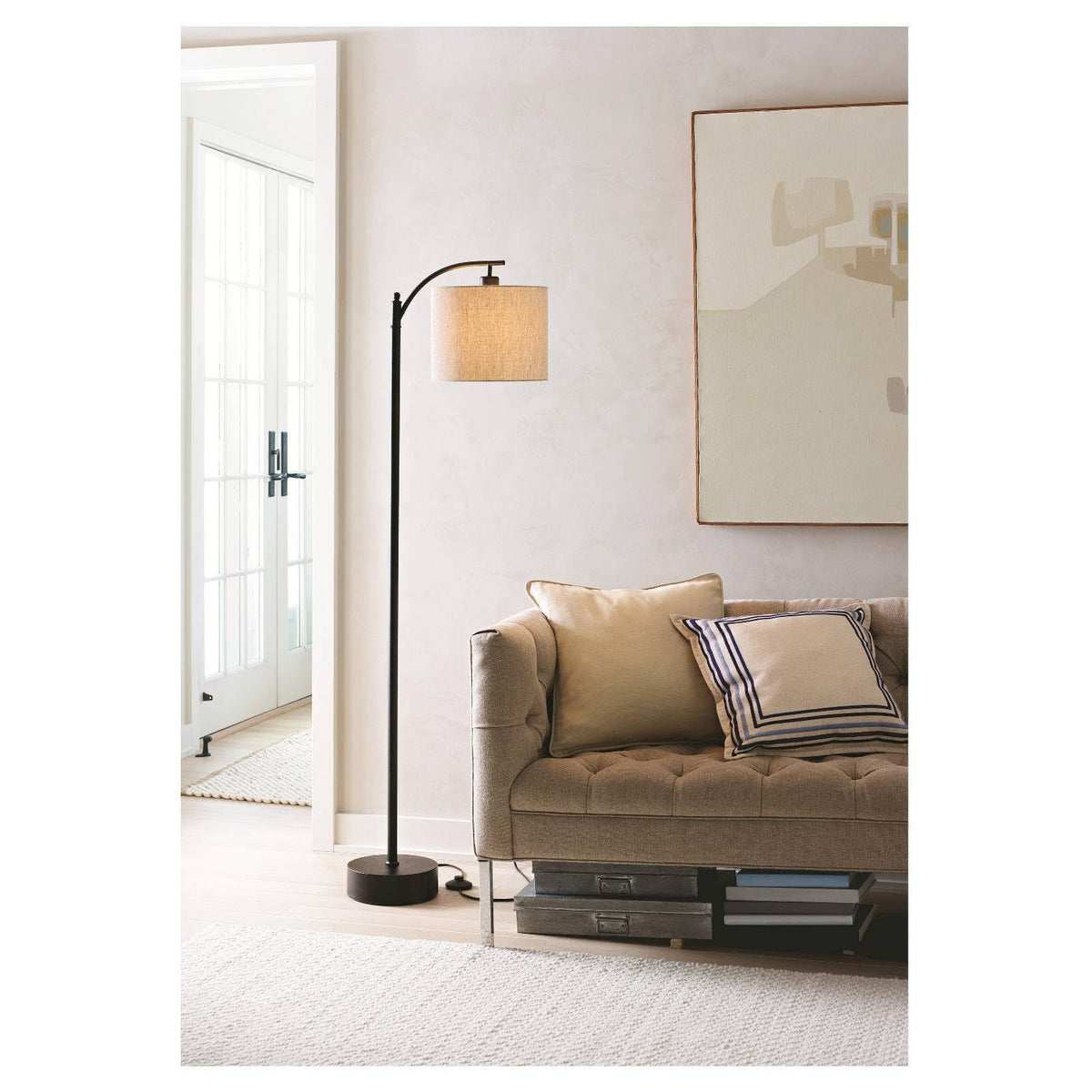 Black Downbridge Floor Lamp with Tan Drum Shade A36924