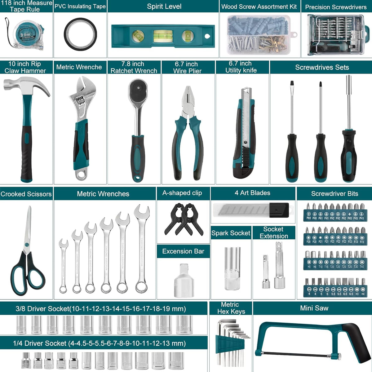257 Pcs Household Hand Tool Kit with Toolbox Storage Case B508985