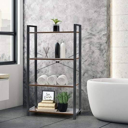 4-Tier Rustic Brown Bookshelf Storage Rack S462918