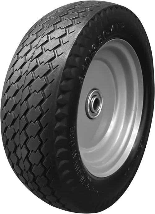 3.50-8 Flat Free Solid Wheelbarrow Tire and Wheel, 1 Pack PU Airless Tires with 5/8 Ball Bearings U484