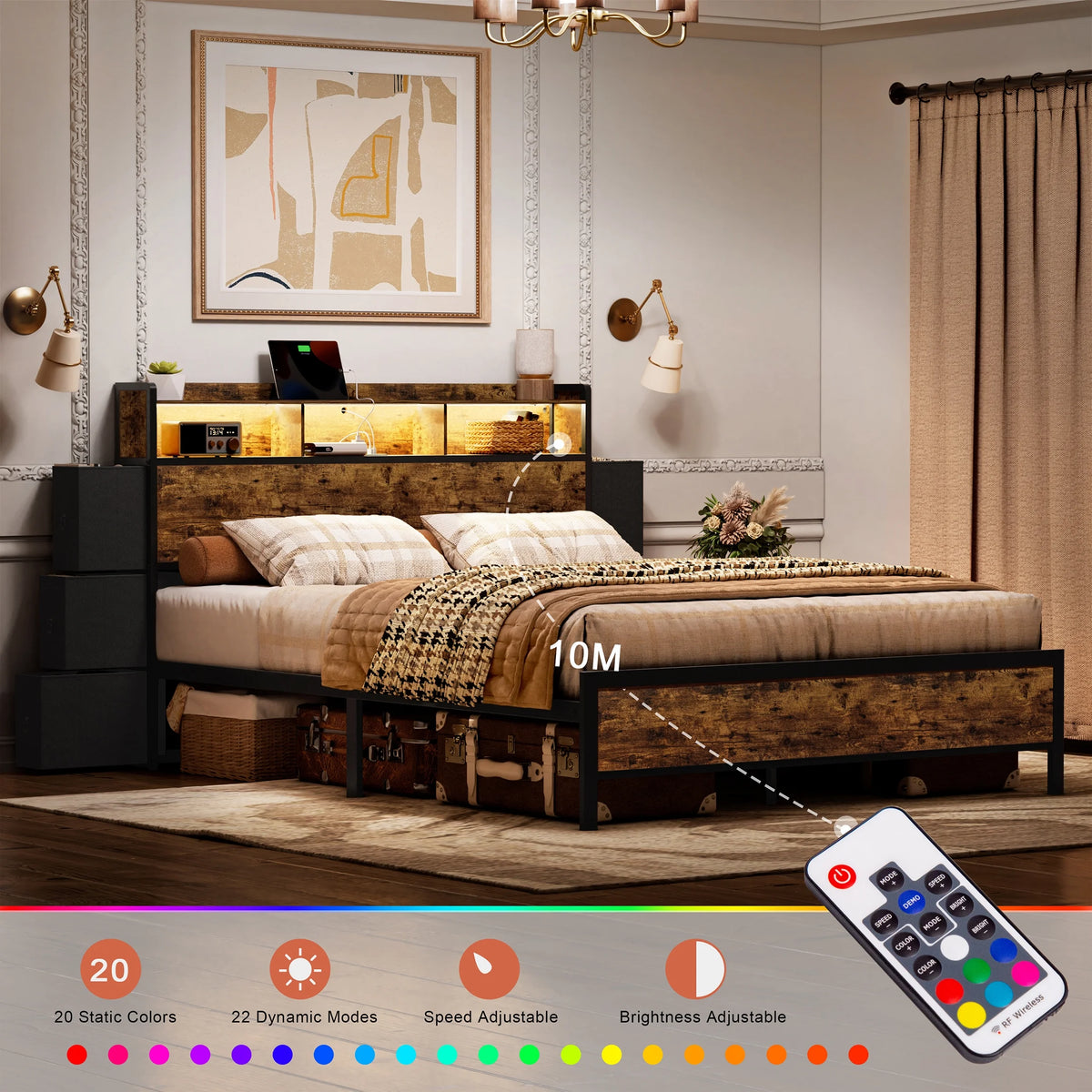 Queen Bed Frame with 6 Drawers Storage Headboard and USB Ports K8612