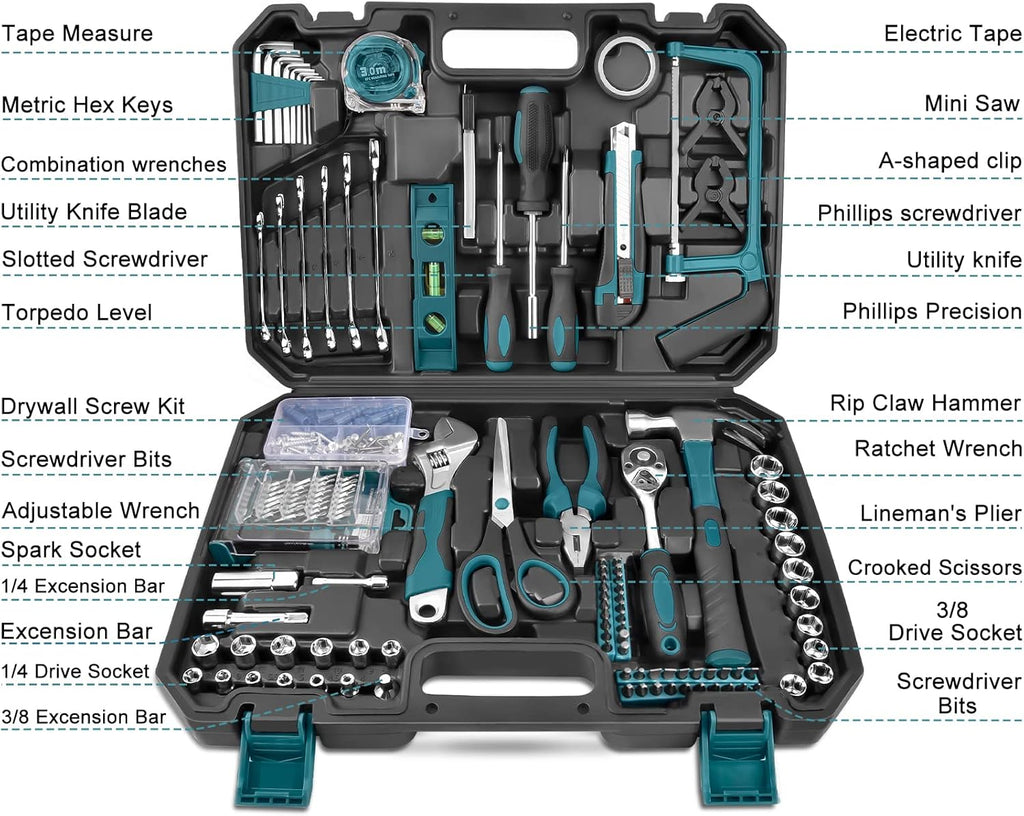 257 Pcs Household Hand Tool Kit with Toolbox Storage Case B508985