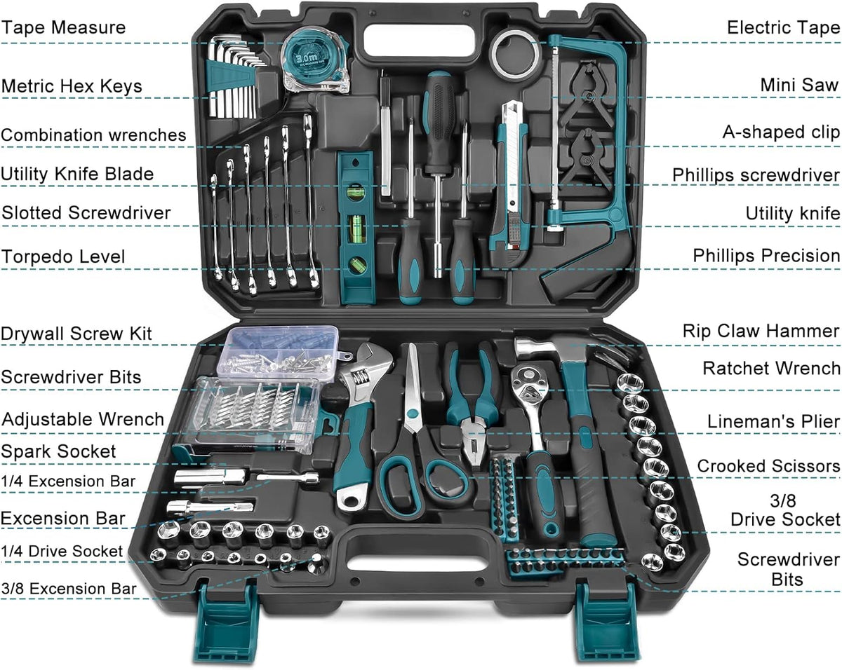 257 Pcs Household Hand Tool Kit with Toolbox Storage Case B508985