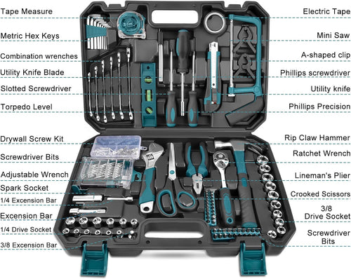 257 Pcs Household Hand Tool Kit with Toolbox Storage Case B508985