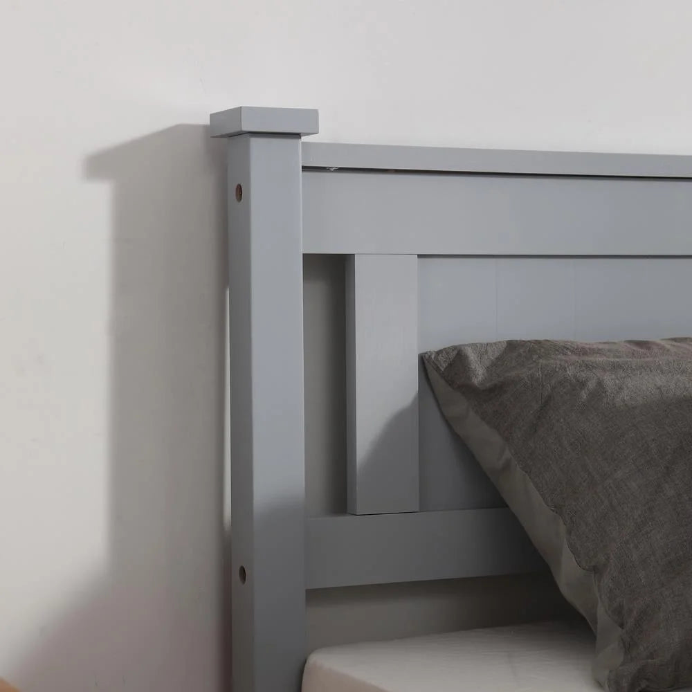 Gray Solid Pine Wood Twin Bed Frame with Headboard N996