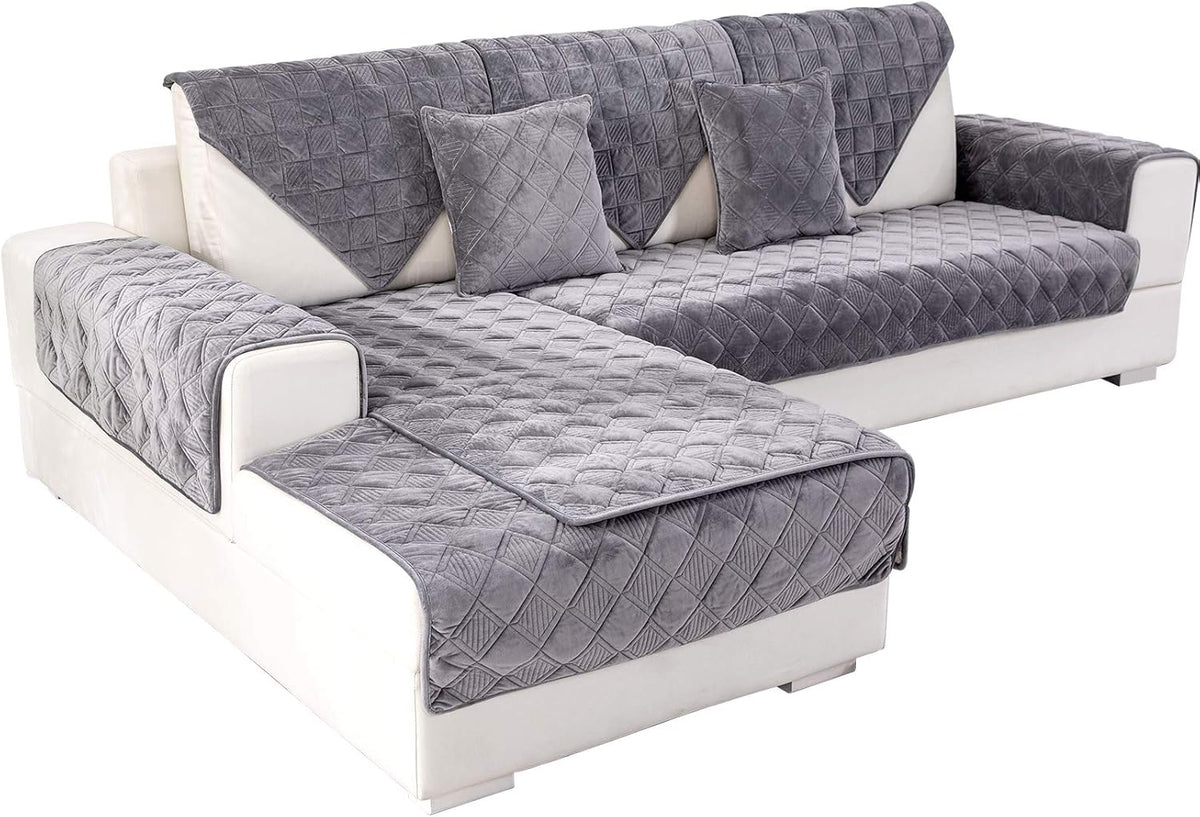 Velvet Sectional Sofa Covers 36 x 82 Inch Light Gray Q493