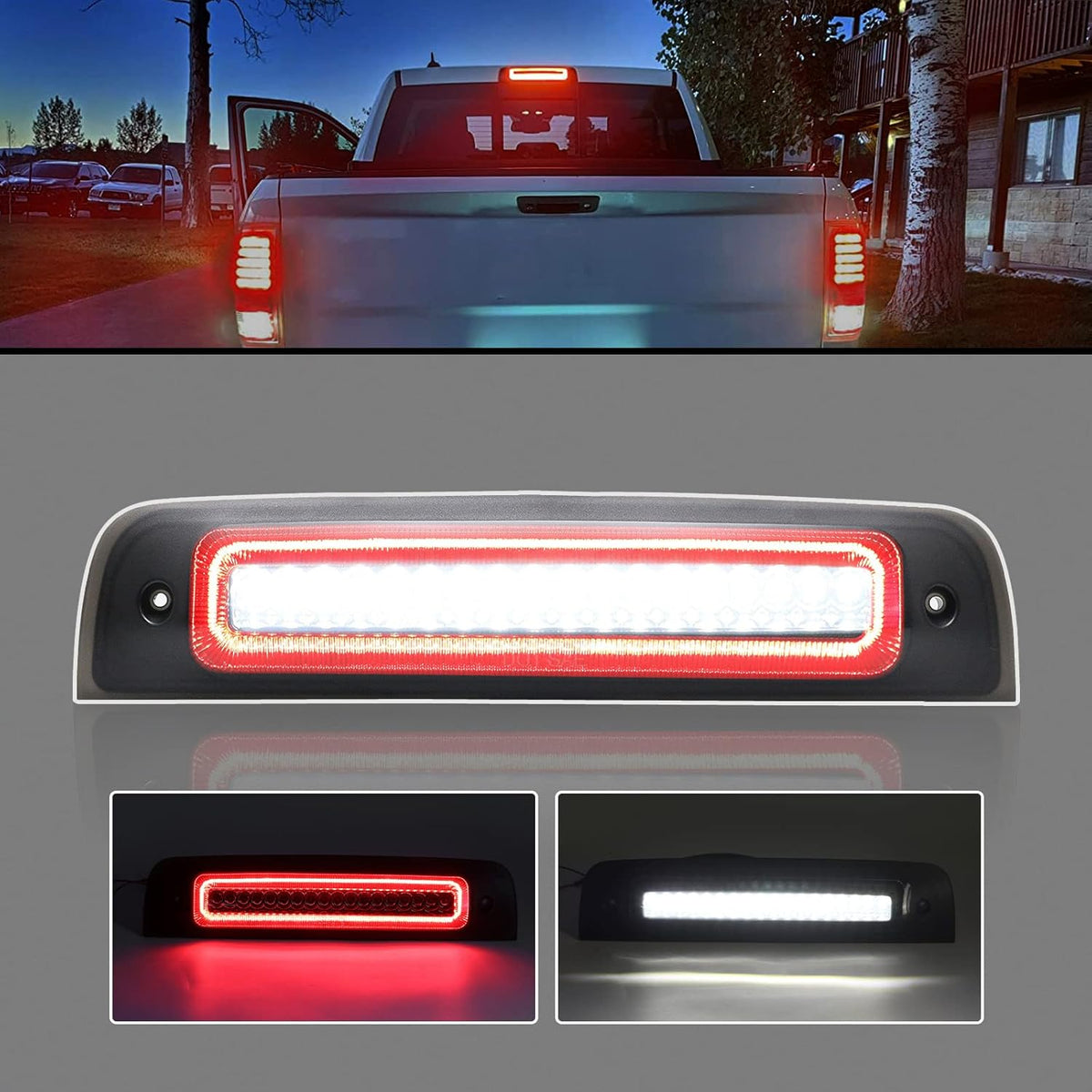 LED 3rd Brake Light Red Flash High Mount Stop Brake Light White Cargo Lamp Smoked Lens Y903