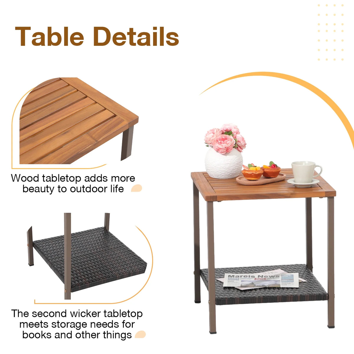 3 Piece Wicker Patio Bistro Set with Coffee Table and Cushions V7908