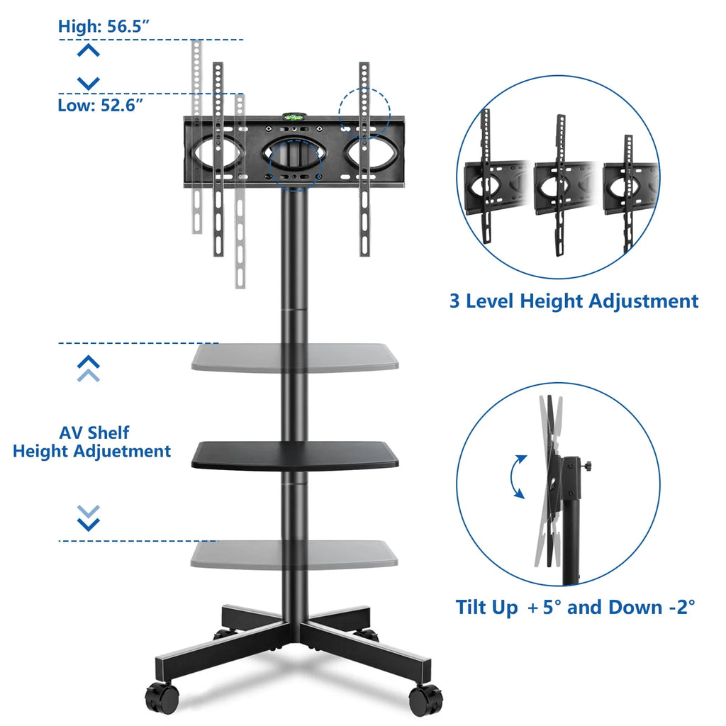 Black Rolling TV Stand for 32 to 60 inch Flat Panel TVs X203