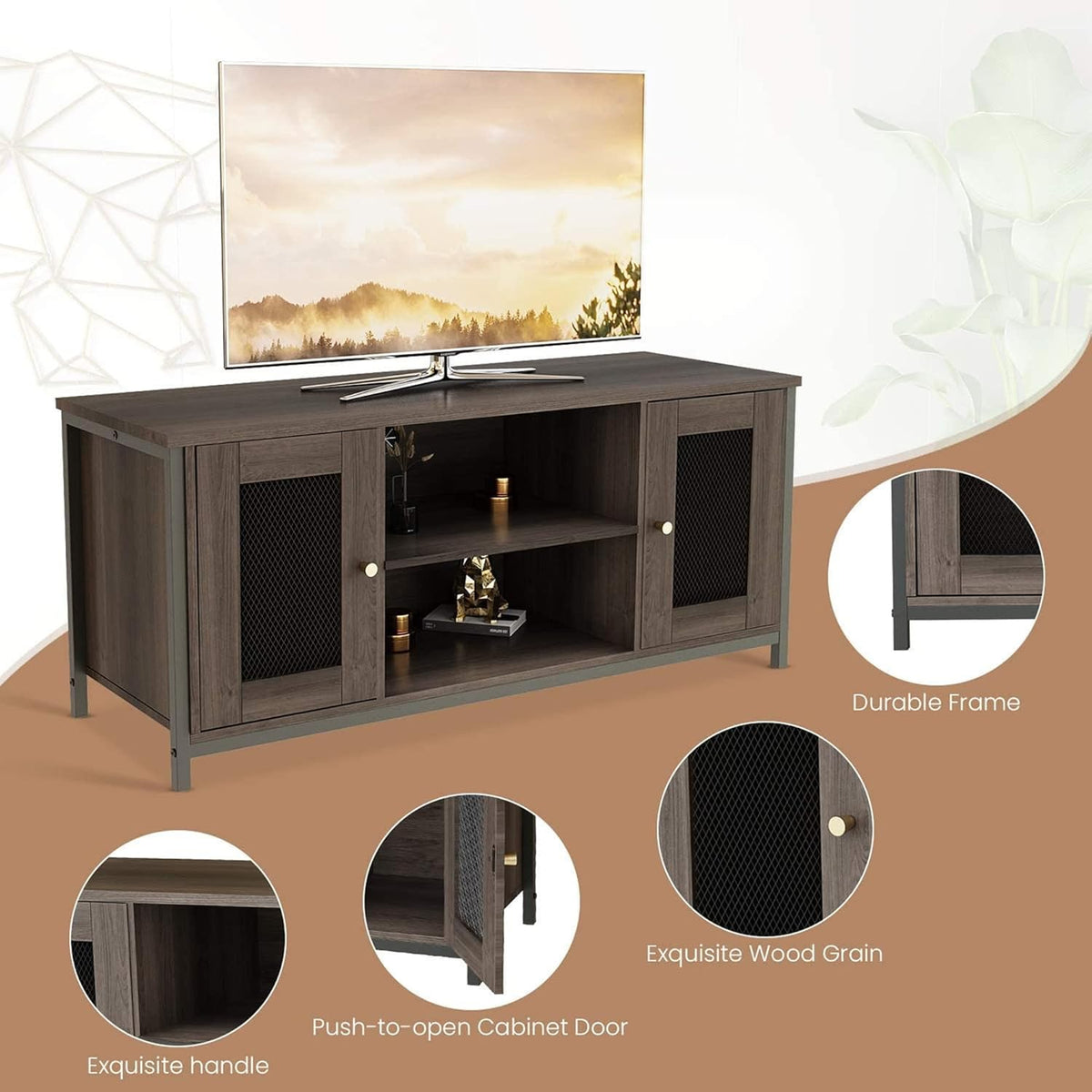 Brown Walnut Entertainment Center Stand with Storage P15440