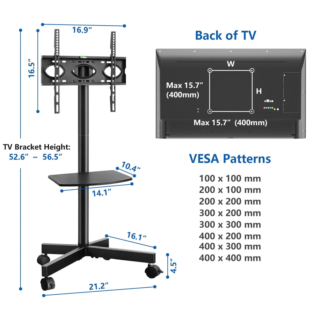 Black Rolling TV Stand for 32 to 60 inch Flat Panel TVs X203