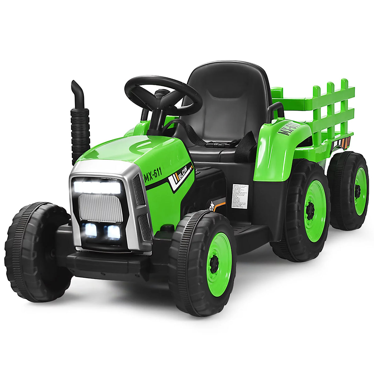 12V Kids Ride On Tractor with Trailer Dark Black A2213