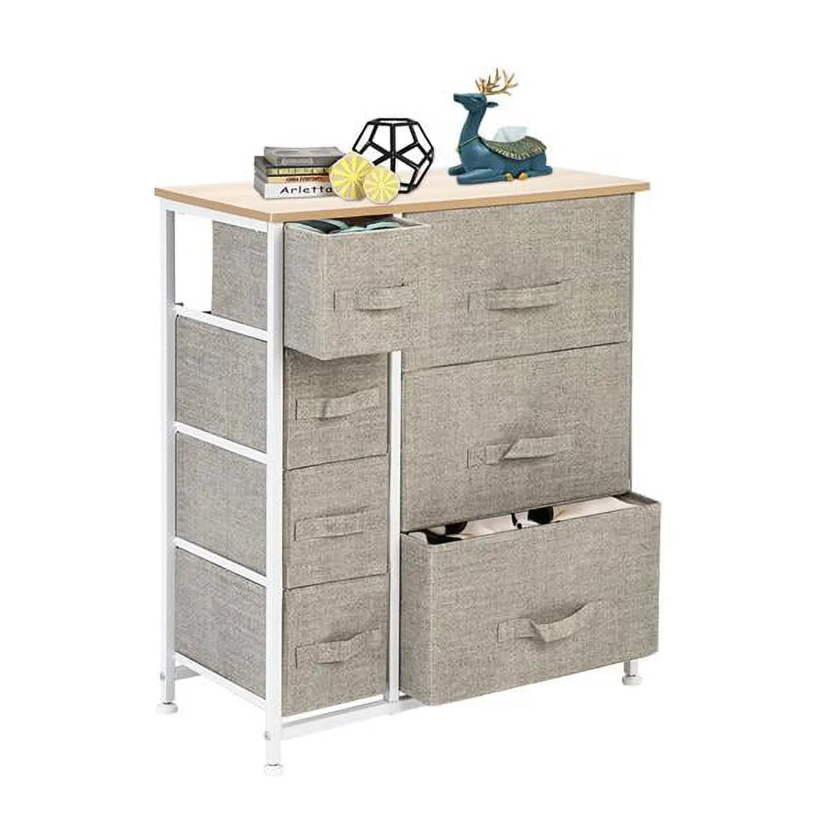 7 Drawer Fabric Storage Dresser with Wood Top D557
