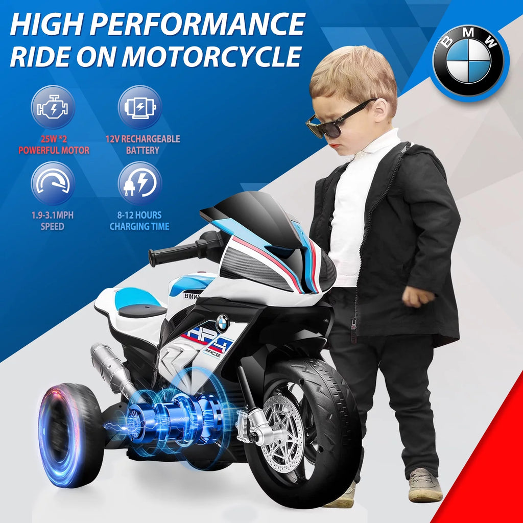 12V White 3 Wheels Kids Ride on Motorcycle D841778