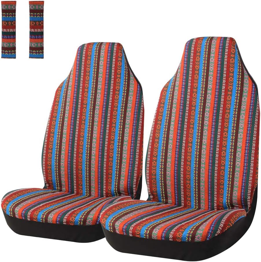 Colorful Stripe 4pc Front Seat Covers with Seat-Belt Pad Protectors K971