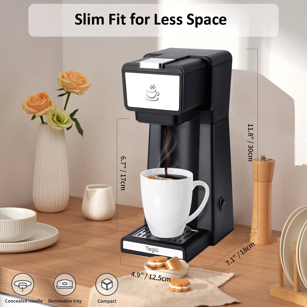 Slim Single Serve Coffee Maker 2 in 1, 14 Oz, Black L484