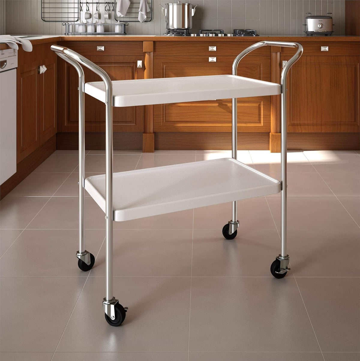 Serving Cart, 2 Tier, Red & Chrome D14480
