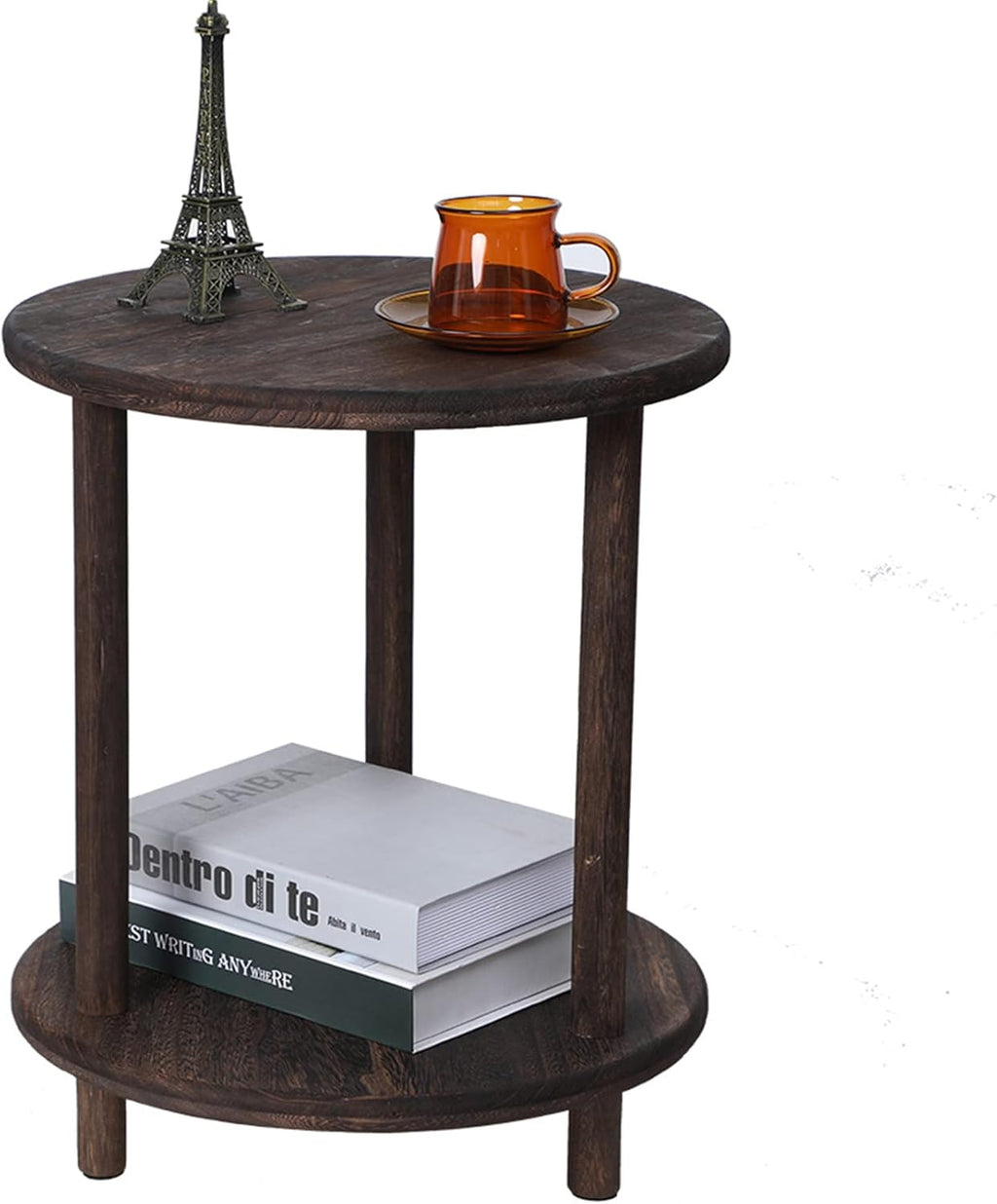 Black 2-Tier Wooden End Table with Storage Shelf S8417