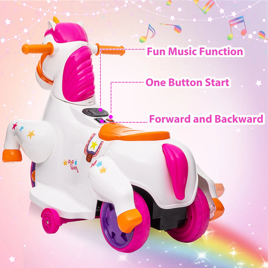 6V Unicorn Rocking Horse Toy Car with Music, Training Wheels J286