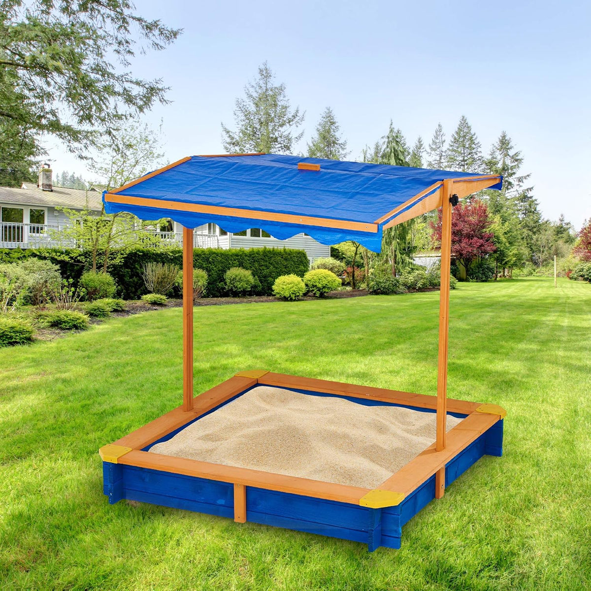 Wooden Outdoor Kids Sandbox with Canopy X24027